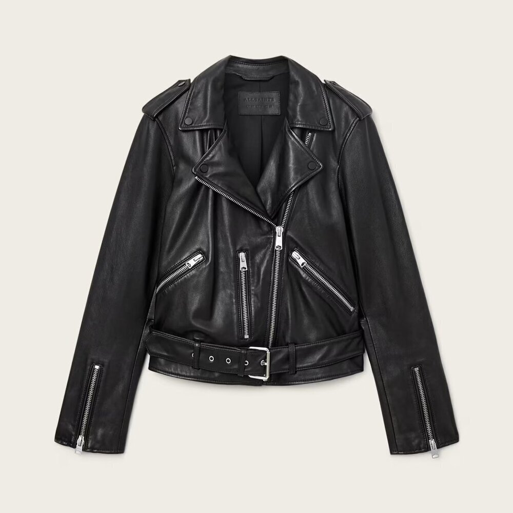 ALL SAINTS Black Balfern Leather Biker Jacket Size 4 - 23069 - Picture 2 of 9